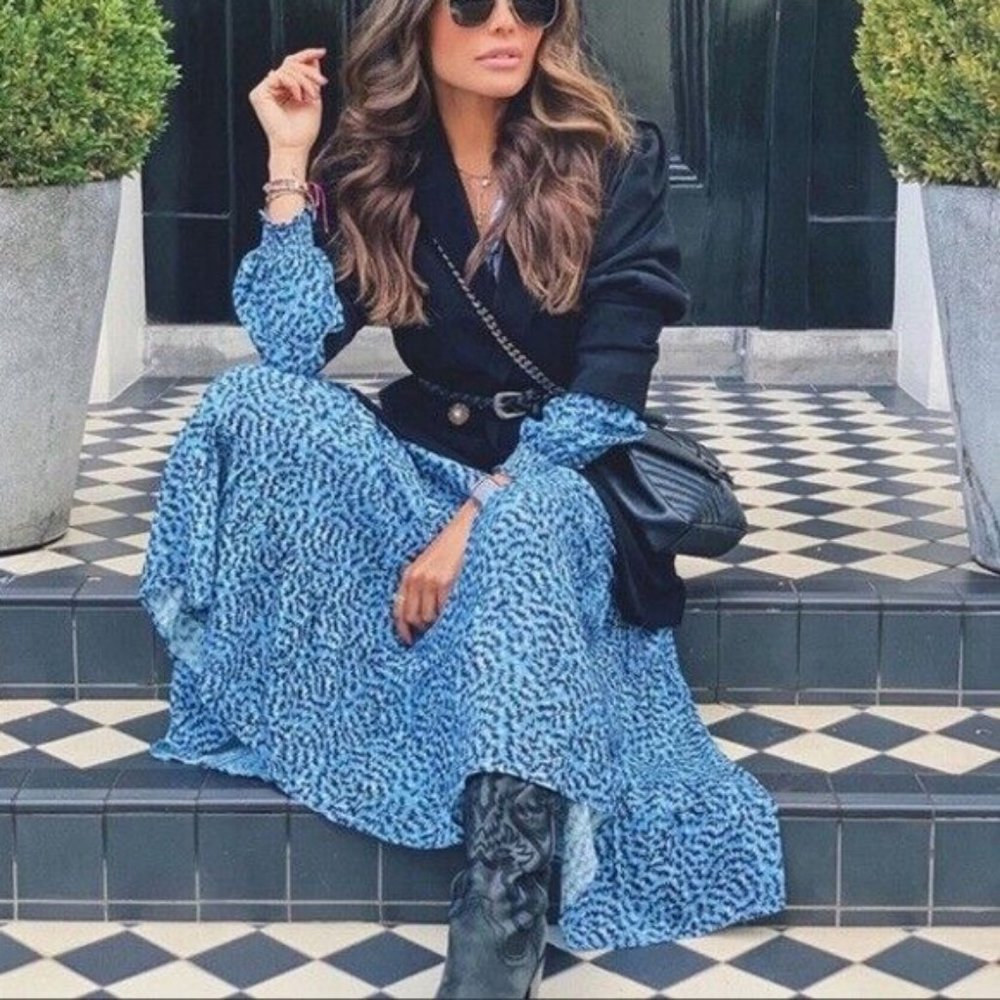 Zara Blue Angel Long Sleeve Prairie Tiered Midi Maxi Dress S Blogger's Favorite - Picture 15 of 15